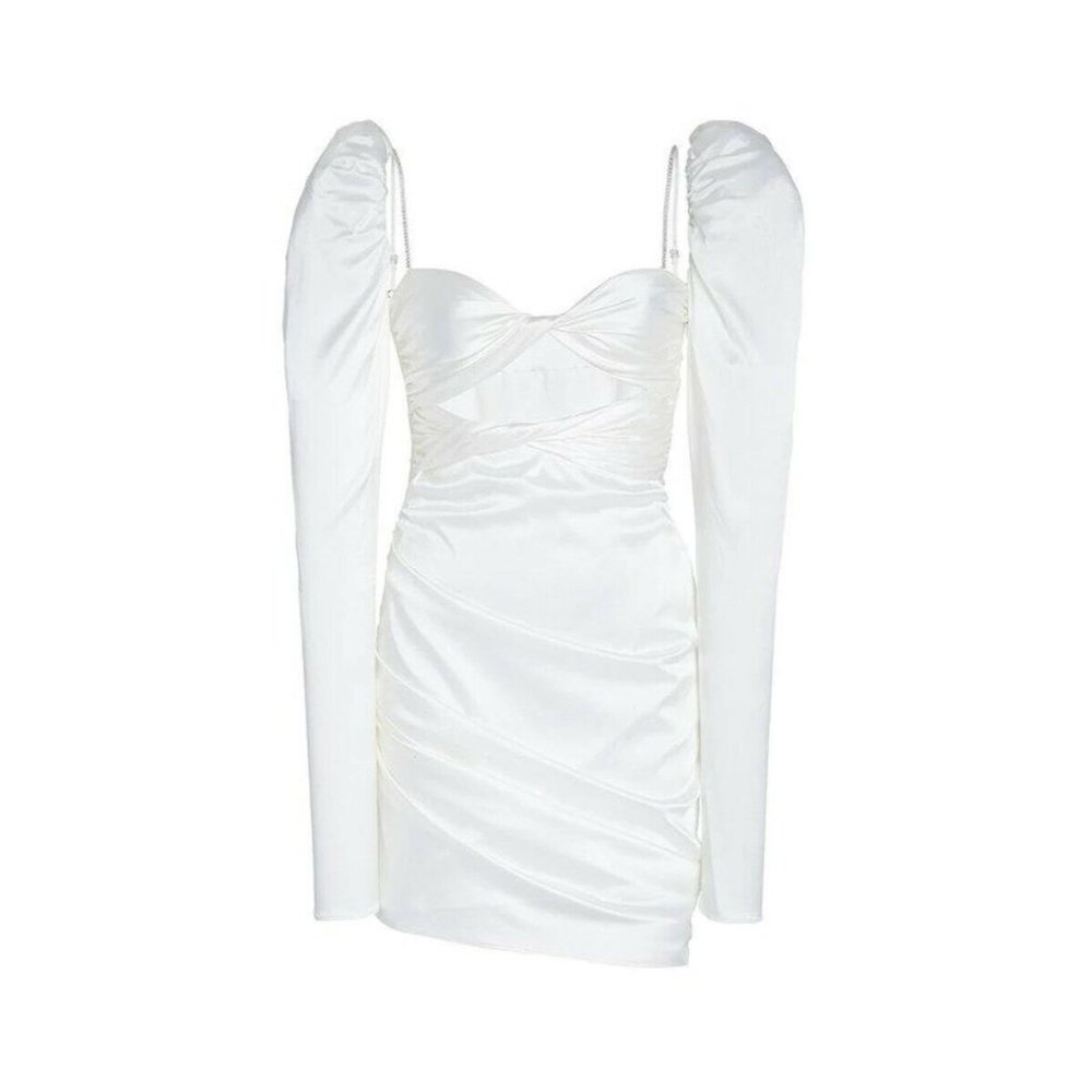 The Bar Twist Dress Ivory White Silk Puff Long Sleeve - Picture 5 of 8